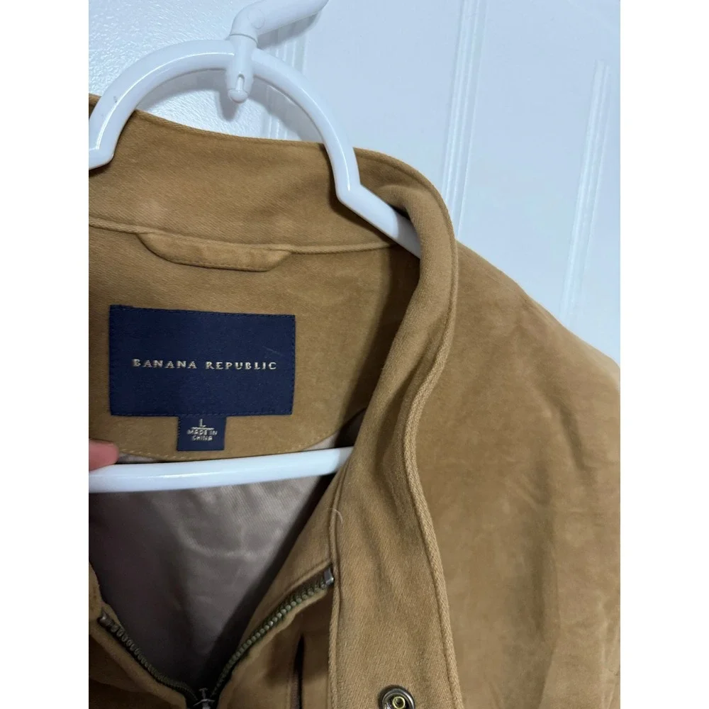 Banana Republic Jacket Mens Large Brown Harrington Faux Suede EUC